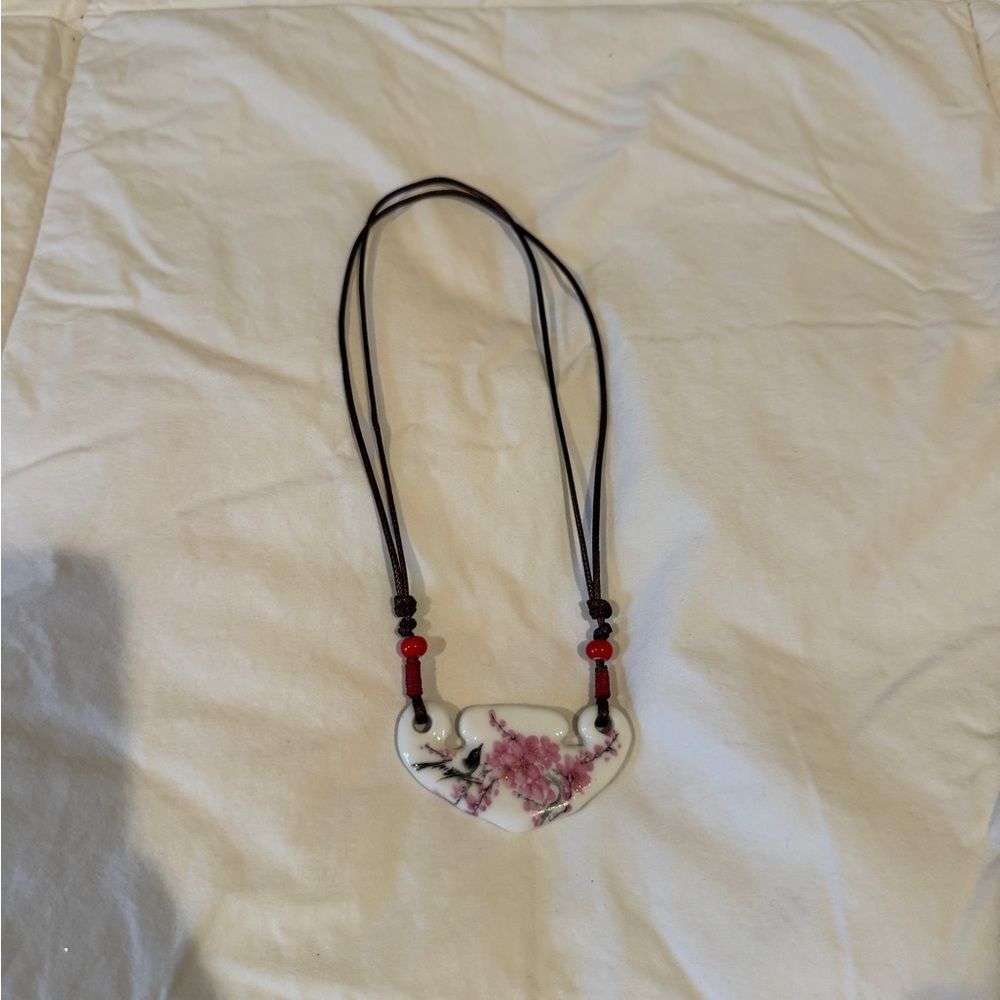 Authentic Glass Cherry Blossom Pendant Necklace Adjustable